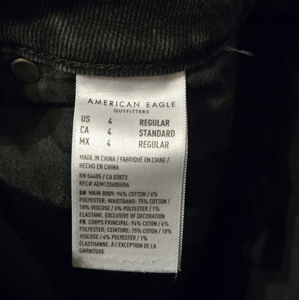 American Eagle Outfitters Charcoal Distressed Mom Jeans - Picture 3 of 6